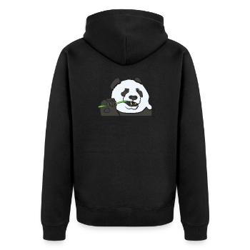 Süßer Panda knabbert an Bambus - Unisex Premium Bio Zip Hoodie - Schwarz - Hinten - Nico (187cm)
