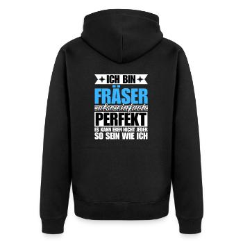 Perfekter Fräser - Unisex Premium Bio Zip Hoodie - Schwarz - Hinten - Nico (187cm)