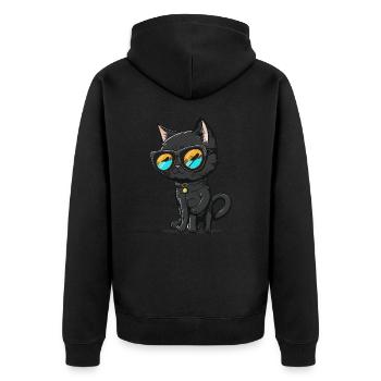 Katzenmode - Unisex Premium Bio Zip Hoodie - Schwarz - Hinten - Nico (187cm)