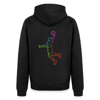 Basketballer Silhouette Bunt Basketballspieler - Unisex Premium Bio Zip Hoodie - Schwarz - Hinten - Nico (187cm)