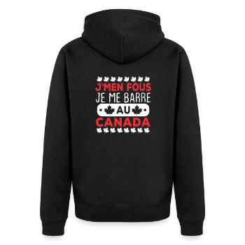 J'men fous je me barre au canada - Veste à capuche bio Premium Unisexe - noir - Dos - Nico (187cm)