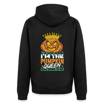 Ich bin die Pumkin Queen Verbeuge dich vor mir - Unisex Premium Bio Zip Hoodie - Schwarz - Hinten - Nico (187cm)