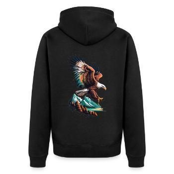 Adler und Berglandschaft im Einklang - Unisex Premium Bio Zip Hoodie - Schwarz - Hinten - Nico (187cm)