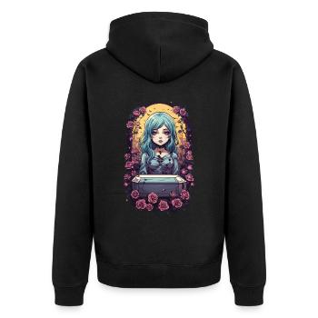 Gothic Anime Kawaii Girl with Roses Victorian - Unisex Premium Organic Zip Hoodie - black - Back - Nico (187cm)