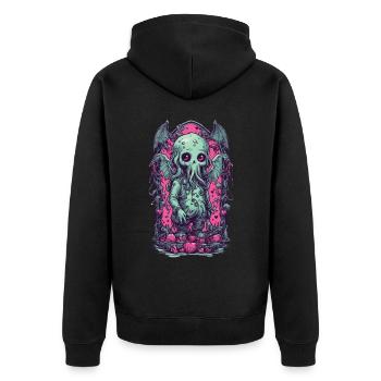 Kawaii Cthulhu Goth Monster Halloween Design - Unisex Premium Bio Zip Hoodie - Schwarz - Hinten - Nico (187cm)
