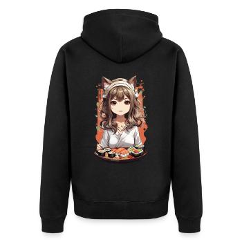 Kawaii Anime Chats Fille Sushi Design - Veste à capuche bio Premium Unisexe - noir - Dos - Nico (187cm)