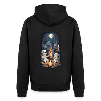 Halloween Mumie Camping Lagerfeuer Cartoon - Unisex Premium Bio Zip Hoodie - Schwarz - Hinten - Nico (187cm)