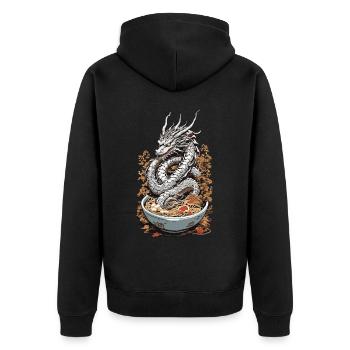 Ukiyo-e Drache Ramen Manga Anime Streetwear - Unisex Premium Bio Zip Hoodie - Schwarz - Hinten - Nico (187cm)