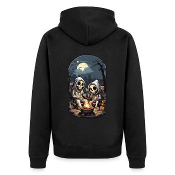 Lustige Skelette Halloween Lagerfeuer Party - Unisex Premium Bio Zip Hoodie - Schwarz - Hinten - Nico (187cm)