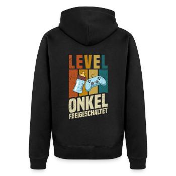 Level Onkel Freigeschaltet - Unisex Premium Bio Zip Hoodie - Schwarz - Hinten - Nico (187cm)