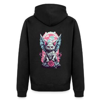 Geflügelte Goth Katze Pastell Gothic Aesthetic - Unisex Premium Bio Zip Hoodie - Schwarz - Hinten - Nico (187cm)