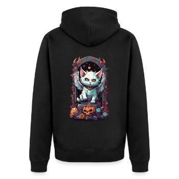 Okkulte Dämonen Katze Gothic Style - Unisex Premium Bio Zip Hoodie - Schwarz - Hinten - Nico (187cm)