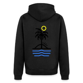 Palmen Insel - Unisex Premium Bio Zip Hoodie - Schwarz - Hinten - Nico (187cm)