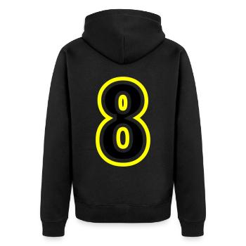 8 Zahl College - Unisex Premium Bio Zip Hoodie - Schwarz - Hinten - Nico (187cm)