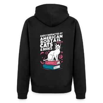Katze American Bobtail Geschenk - Unisex Premium Bio Zip Hoodie - Schwarz - Hinten - Nico (187cm)