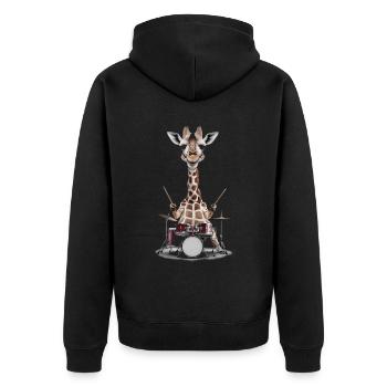 Giraffe Schlagzeug - Unisex Premium Bio Zip Hoodie - Schwarz - Hinten - Nico (187cm)