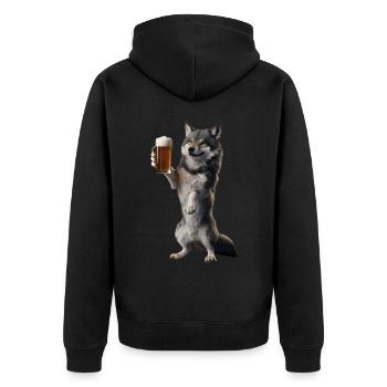 Wolf Bier - Unisex Premium Bio Zip Hoodie - Schwarz - Hinten - Nico (187cm)