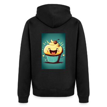 happy Cupcake Muffin mit Kirsche on Top - Unisex Premium Bio Zip Hoodie - Schwarz - Hinten - Nico (187cm)