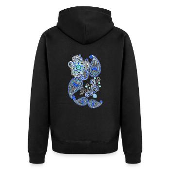 Mandala henna geometrisch blau weiss - Unisex Premium Bio Zip Hoodie - Schwarz - Hinten - Nico (187cm)