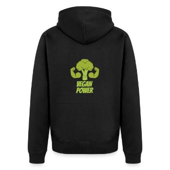 Vegan Power - Vegan Kraft, kräftig, stark - Unisex Premium Bio Zip Hoodie - Schwarz - Hinten - Nico (187cm)