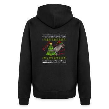 Funny Tree Rex Ugly Christmas Sweater Lights Trex - Unisex Premium Bio Zip Hoodie - Schwarz - Hinten - Nico (187cm)
