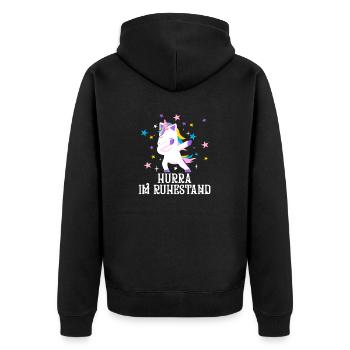 Hurra im Ruhestand Einhorn Rente Geschenk - Unisex Premium Bio Zip Hoodie - Schwarz - Hinten - Nico (187cm)