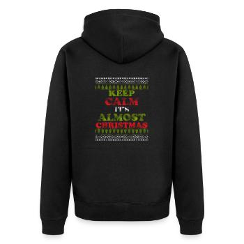Keep Calm Its Almost Christmas Ugly Sweater Funny - Unisex Premium Bio Zip Hoodie - Schwarz - Hinten - Nico (187cm)