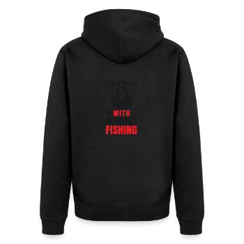 Magnet Angeln Magnetfischen Magnetangeln Sondeln - Unisex Premium Bio Zip Hoodie - Schwarz - Hinten - Nico (187cm)