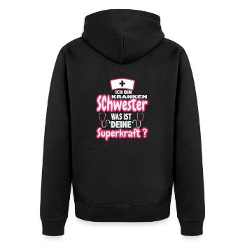 Krankenschwester spruch was ist deine Superkraft - Unisex Premium Bio Zip Hoodie - Schwarz - Hinten - Nico (187cm)
