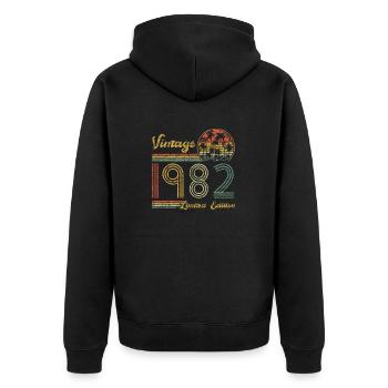 Vintage 1982 Limited Edition - Unisex Premium Bio Zip Hoodie - Schwarz - Hinten - Nico (187cm)