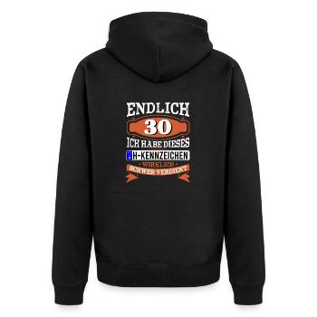 Alter Sack 30 Jahre Oldie Kennzeichen lustiges - Unisex Premium Bio Zip Hoodie - Schwarz - Hinten - Nico (187cm)
