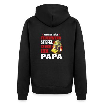 Feuerwehr Spruch Held Feuerwehrstiefel Papa - Unisex Premium Bio Zip Hoodie - Schwarz - Hinten - Nico (187cm)