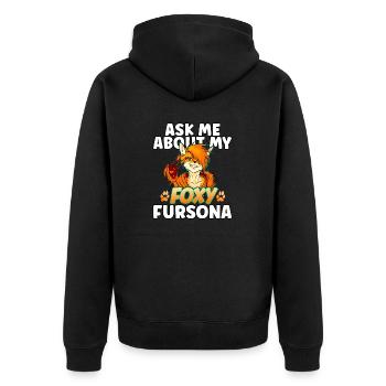 Fuchs-Furry Ask me about my fersona lustiges furry - Unisex Premium Bio Zip Hoodie - Schwarz - Hinten - Nico (187cm)