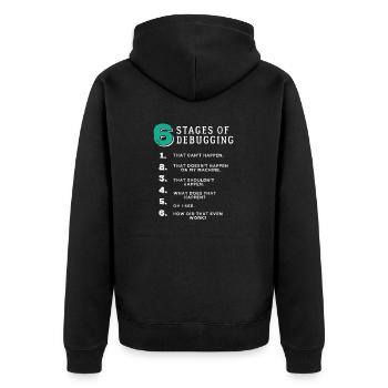 6 Stages of Debugging T-Shirt Bug Coding Computer - Unisex Premium Bio Zip Hoodie - Schwarz - Hinten - Nico (187cm)