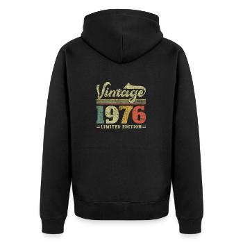 Vintage 1976 Limited Edition - Unisex Premium Bio Zip Hoodie - Schwarz - Hinten - Nico (187cm)