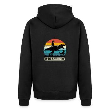 Papasaurex Retro Dinosaurier Vater Geschenk - Unisex Premium Bio Zip Hoodie - Schwarz - Hinten - Nico (187cm)
