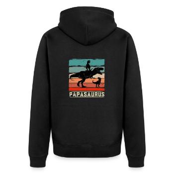 Papasaurus papa t-rex 2 Kinder - Unisex Premium Bio Zip Hoodie - Schwarz - Hinten - Nico (187cm)