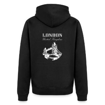 London - Unisex Premium Bio Zip Hoodie - Schwarz - Hinten - Nico (187cm)