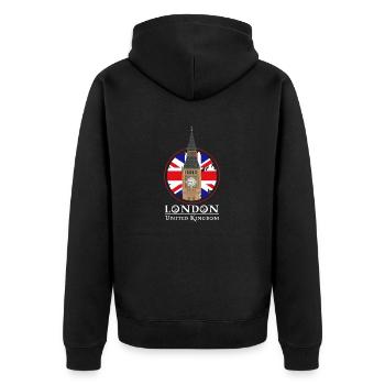 London - Unisex Premium Bio Zip Hoodie - Schwarz - Hinten - Nico (187cm)