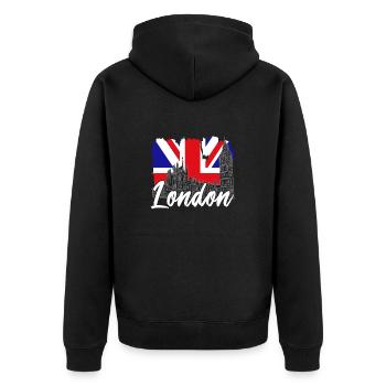 London - Unisex Premium Bio Zip Hoodie - Schwarz - Hinten - Nico (187cm)
