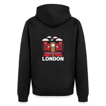 London - Unisex Premium Bio Zip Hoodie - Schwarz - Hinten - Nico (187cm)