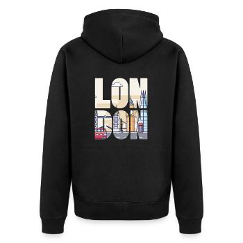 London - Unisex Premium Bio Zip Hoodie - Schwarz - Hinten - Nico (187cm)