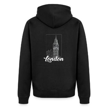 London - Unisex Premium Bio Zip Hoodie - Schwarz - Hinten - Nico (187cm)
