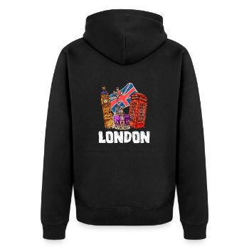 London - Unisex Premium Bio Zip Hoodie - Schwarz - Hinten - Nico (187cm)