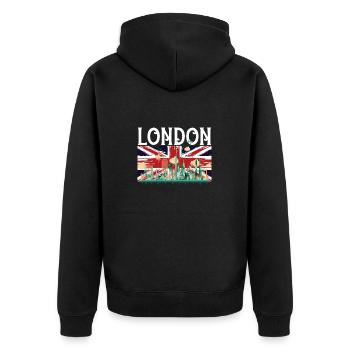 London - Unisex Premium Bio Zip Hoodie - Schwarz - Hinten - Nico (187cm)