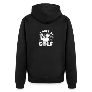 I Suck At Golf Ball Player Funny Golfing Fan - Unisex Premium Organic Zip Hoodie - black - Back - Nico (187cm)
