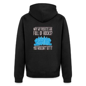Geologie Geologe Fossilien - Pockets full of rocks - Unisex Premium Bio Zip Hoodie - Schwarz - Hinten - Nico (187cm)
