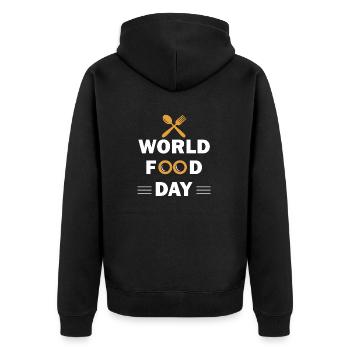world food day - Unisex Premium Bio Zip Hoodie - Schwarz - Hinten - Nico (187cm)