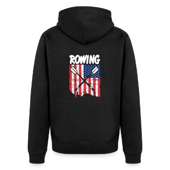 Vintage American Flag Rowing Oar T-Shirt Present - Unisex Premium Organic Zip Hoodie - black - Back - Nico (187cm)