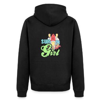 Vintage SUP Girl Rowing T-Shirt Present Gift - Unisex Premium Organic Zip Hoodie - black - Back - Nico (187cm)